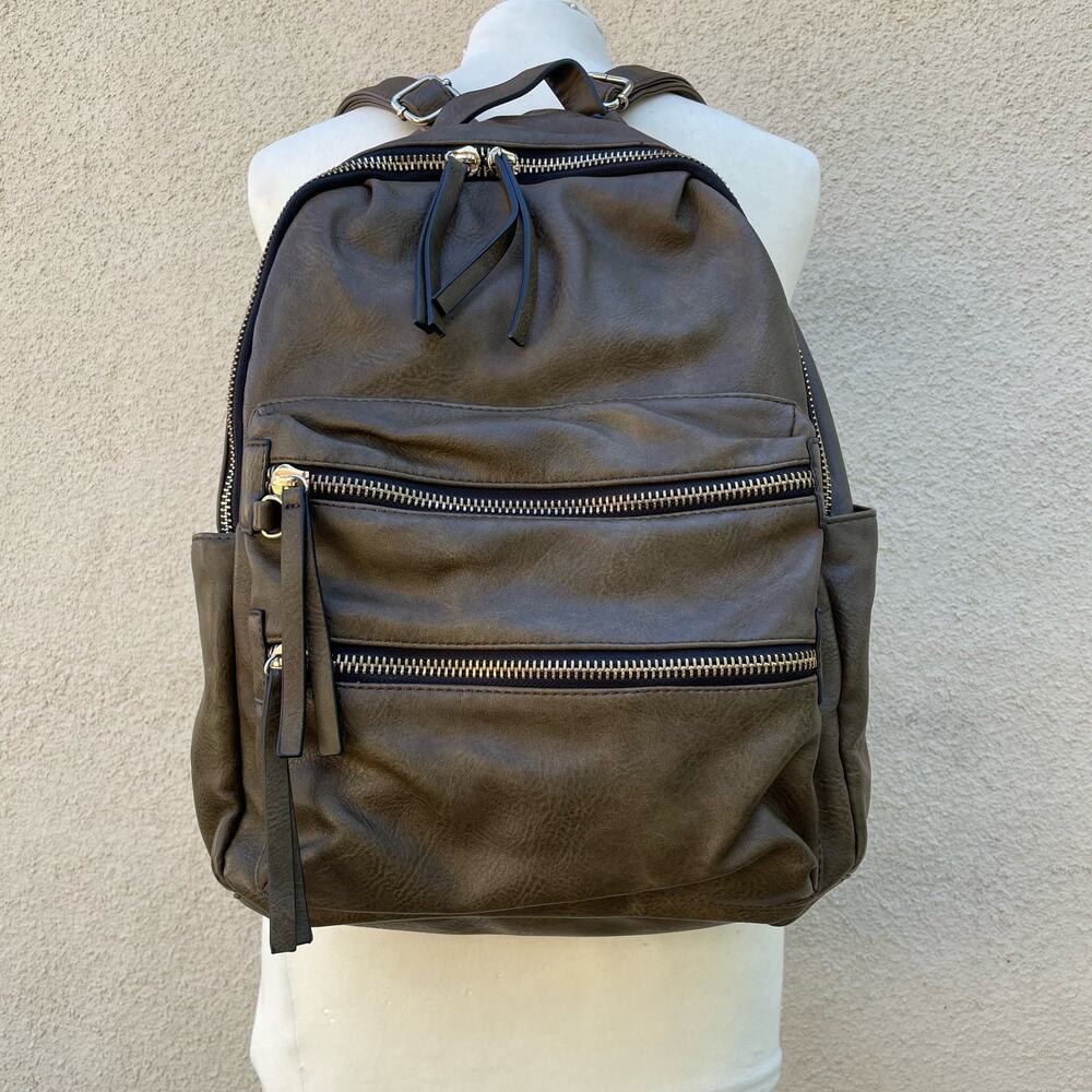 Sasha + Sofi Faux Leather Backpack Olive Brown